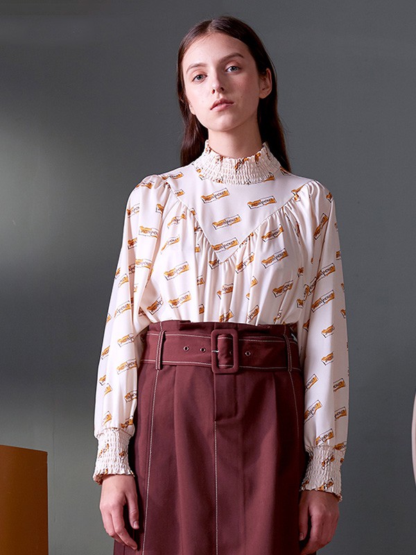 梵凯女装2020秋冬季粉色印花衬衫