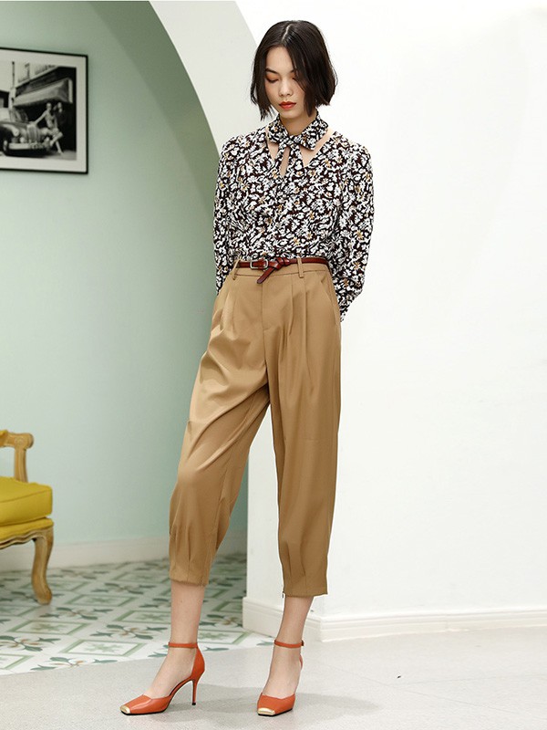 梵凯女装2020秋冬季黑色印花衬衫