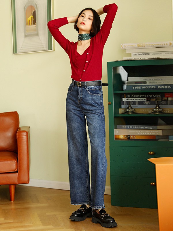 梵凯女装2020秋冬季红色纯色针织衫