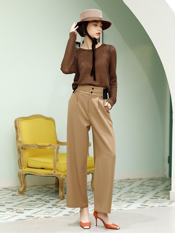 梵凯女装2020秋冬季咖啡色镂空上衣