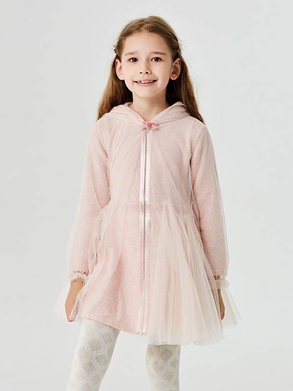 MITTI2020秋冬季粉色纱网连衣裙