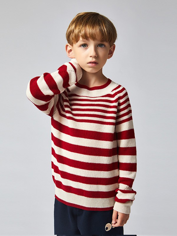 MITTI2020秋冬季红色条纹毛衣