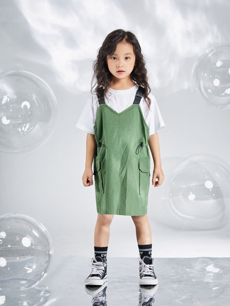 宝贝传奇2020春夏季绿色纯色背带裙