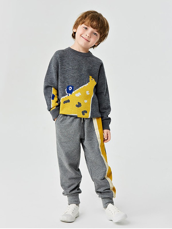 MITTI2020秋冬季灰色撞色毛衣