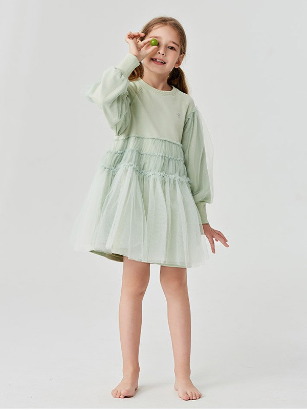 MITTI2020秋冬季绿色纱网连衣裙