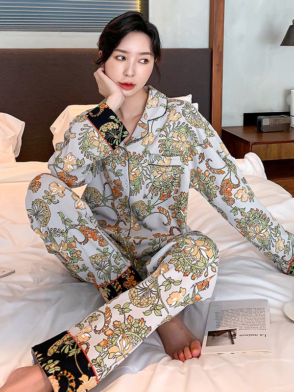 芬逸2020秋冬季紫色印花家居服