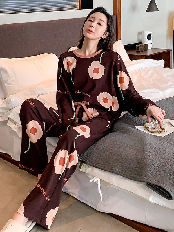 芬逸2020秋冬季咖啡色印花家居服