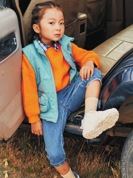 彩色笔童装2020秋冬季橙色纯色毛衣