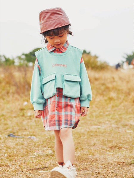 彩色笔童装2020秋冬季红色格子衬衫裙