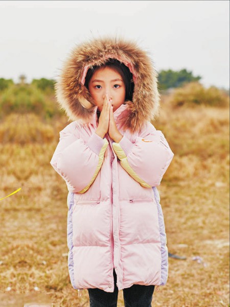 彩色笔童装2020秋冬季粉色纯色棉服