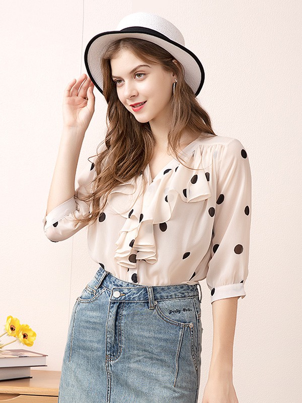 郁香菲2020秋冬季米色印花衬衫