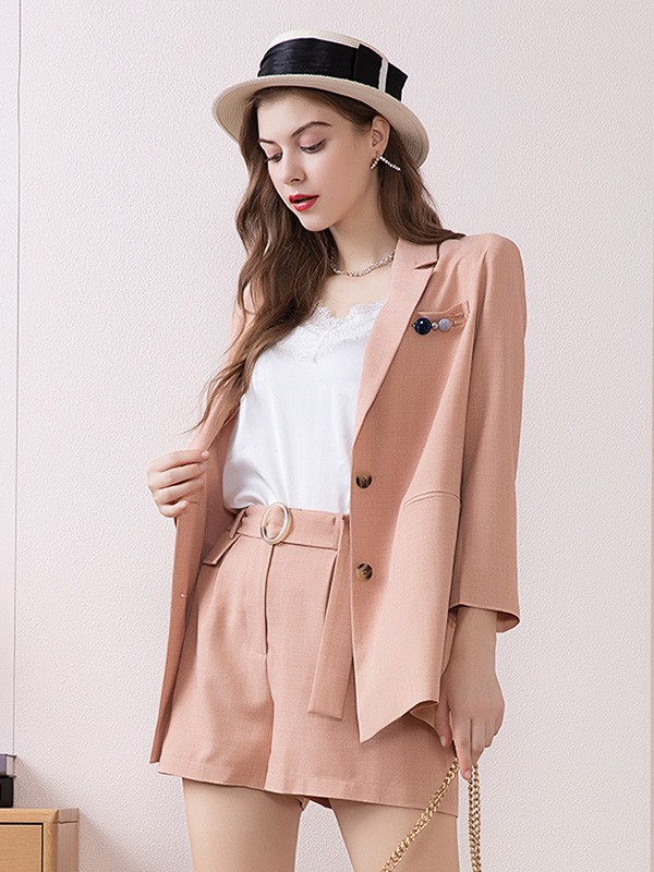 郁香菲2020秋冬季粉色宽松西装