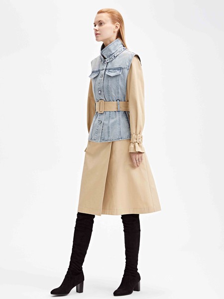 主提2020秋冬季卡其色修身连衣裙