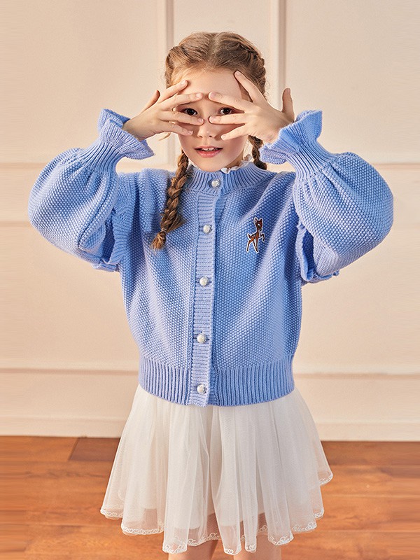 MiniPeace2020秋冬季蓝色纯色针织衫