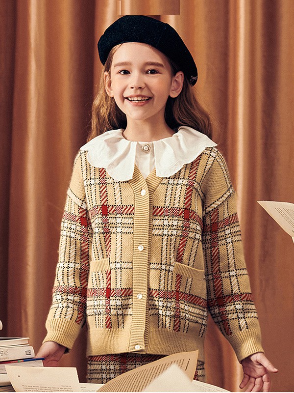 MiniPeace2020秋冬季黄色格子外套