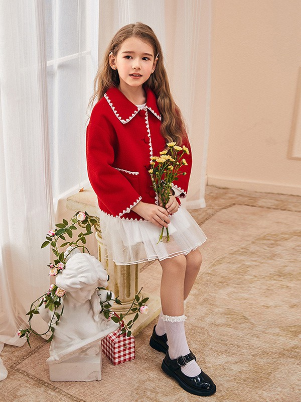 MiniPeace2020秋冬季红色撞色外套