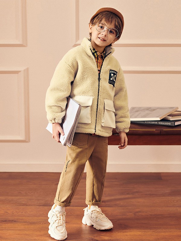 MiniPeace童装2020秋冬季卡其色贴布外套