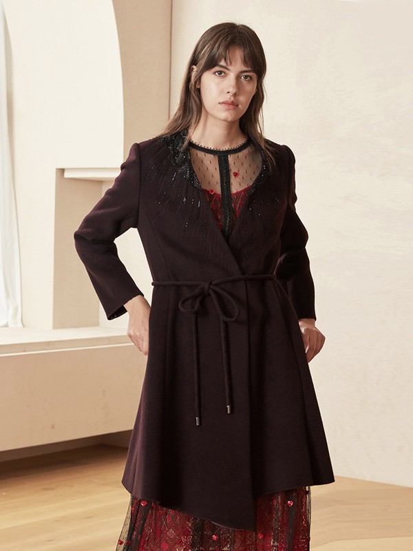 斯尔丽2019秋冬季咖啡色纯色外套