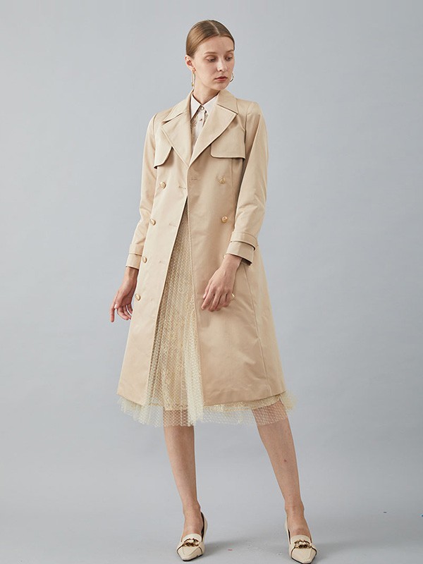 红凯贝尔2020秋冬季卡其色纯色风衣