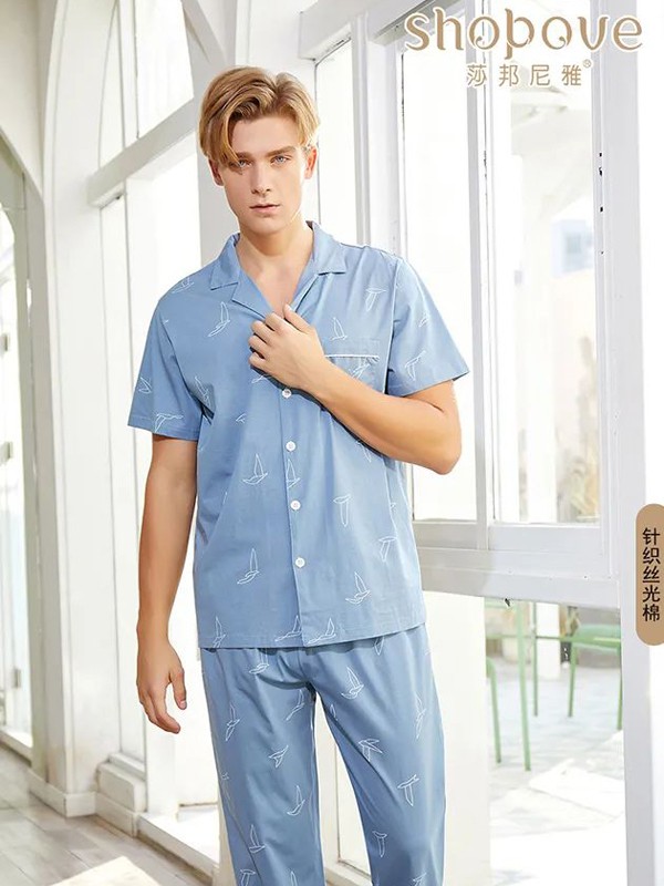 莎邦尼雅2020春夏季蓝色纯色睡衣套装