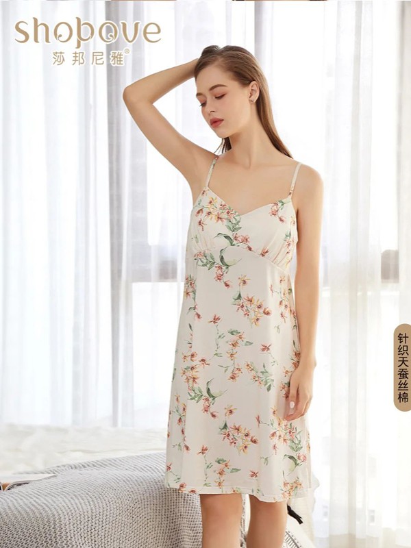 莎邦尼雅2020春夏季米色碎花睡裙