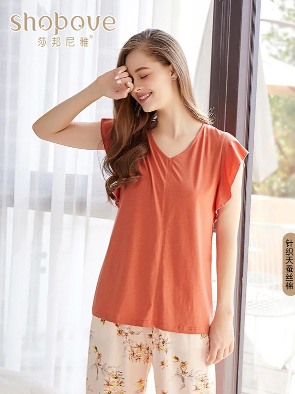 莎邦尼雅2020春夏季橙色纯色家居服
