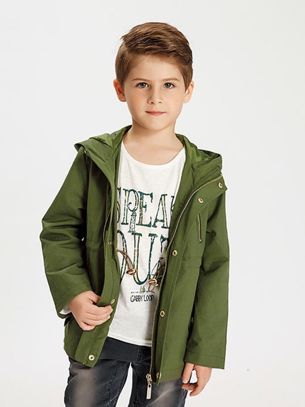 加比瑞童装2020秋冬季绿色连帽外套