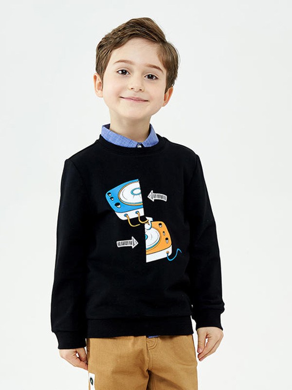 加比瑞童装2020秋冬季黑色印花上衣