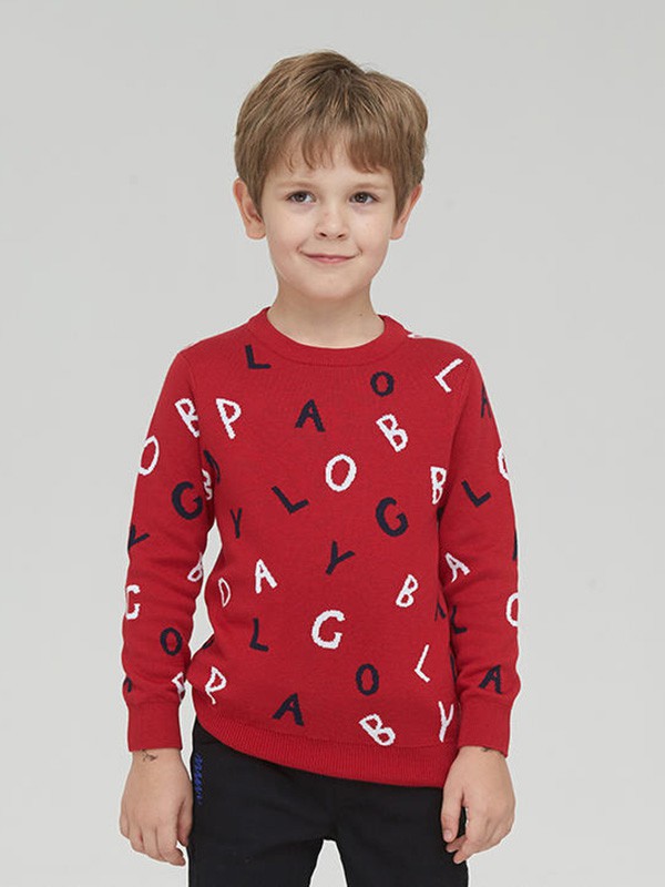 加比瑞童装2020秋冬季红色字母毛衣