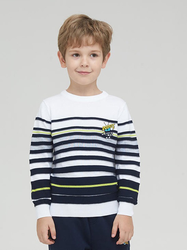 加比瑞童装2020秋冬季拼色条纹毛衣