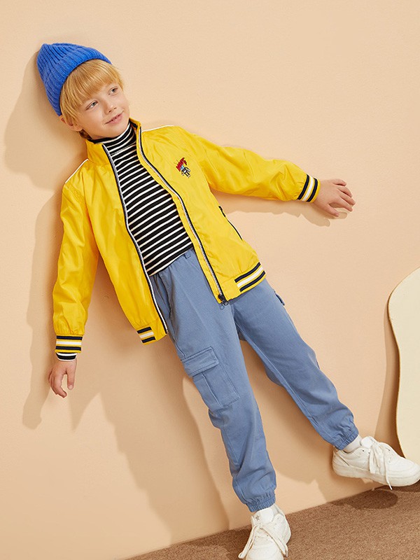 加比瑞童装2020秋冬季黄色撞色外套