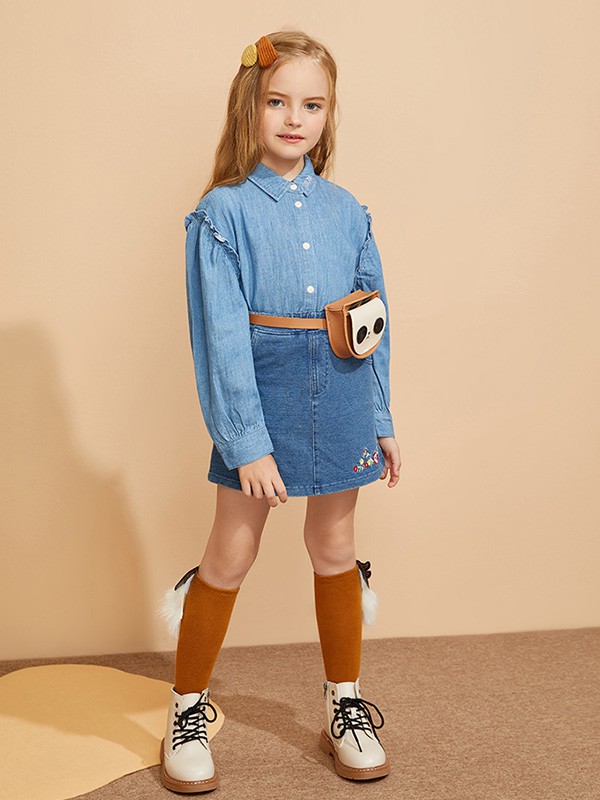 加比瑞童装2020秋冬季蓝色刺绣半身裙