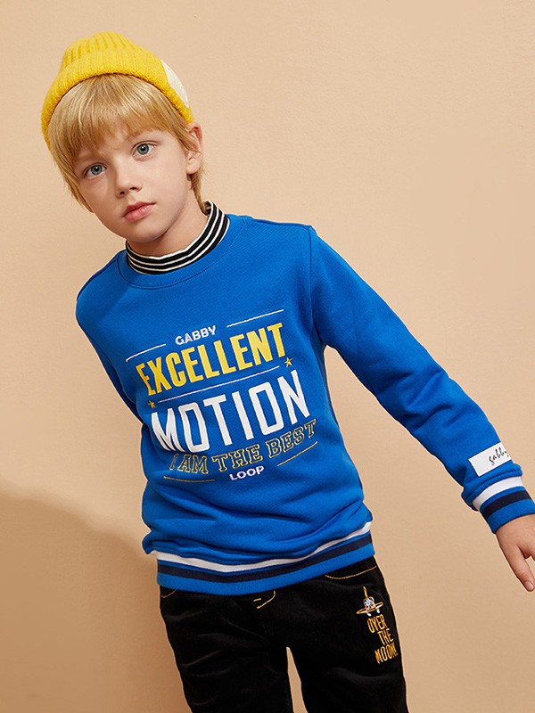 加比瑞童装2020秋冬季蓝色印花上衣