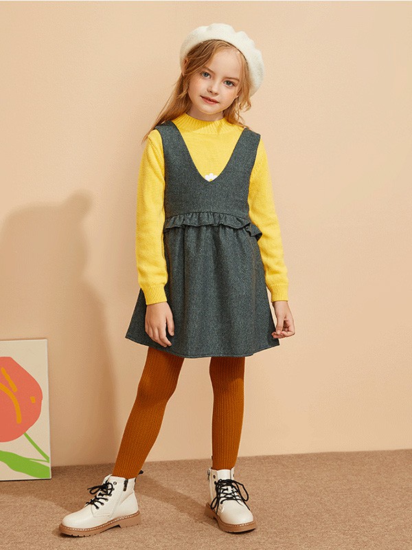 加比瑞童装2020秋冬季灰色木耳边背带裙