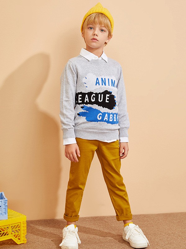 加比瑞童装2020秋冬季灰色图案上衣