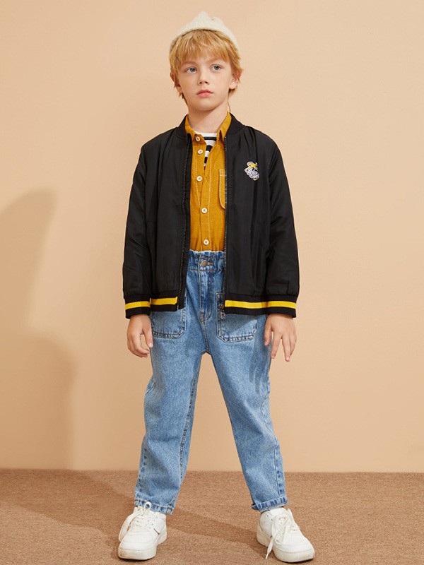 加比瑞童装2020秋冬季黑色图案外套