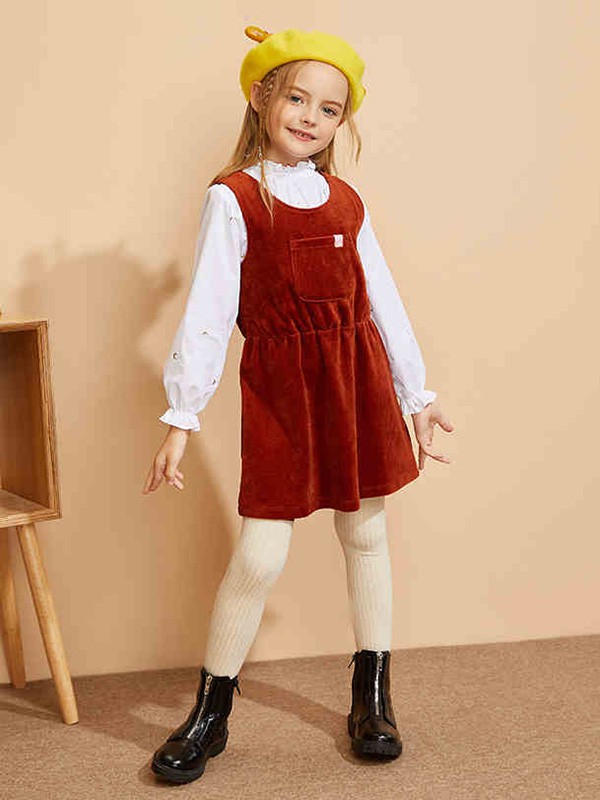 加比瑞童装2020秋冬季棕色收腰背带裙