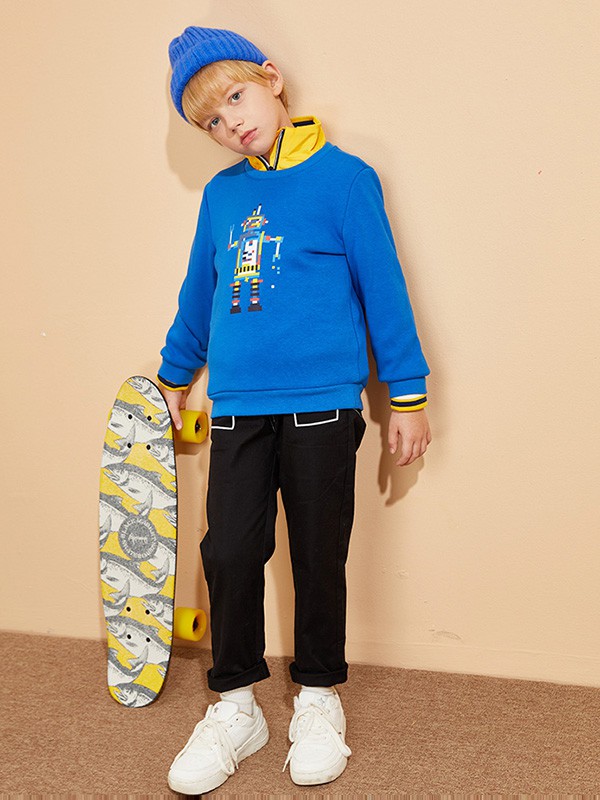 加比瑞童装2020秋冬季蓝色印花上衣