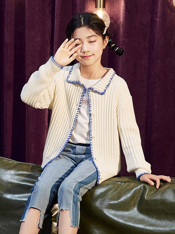 TONLIONkids2020秋冬季米色条纹针织衫
