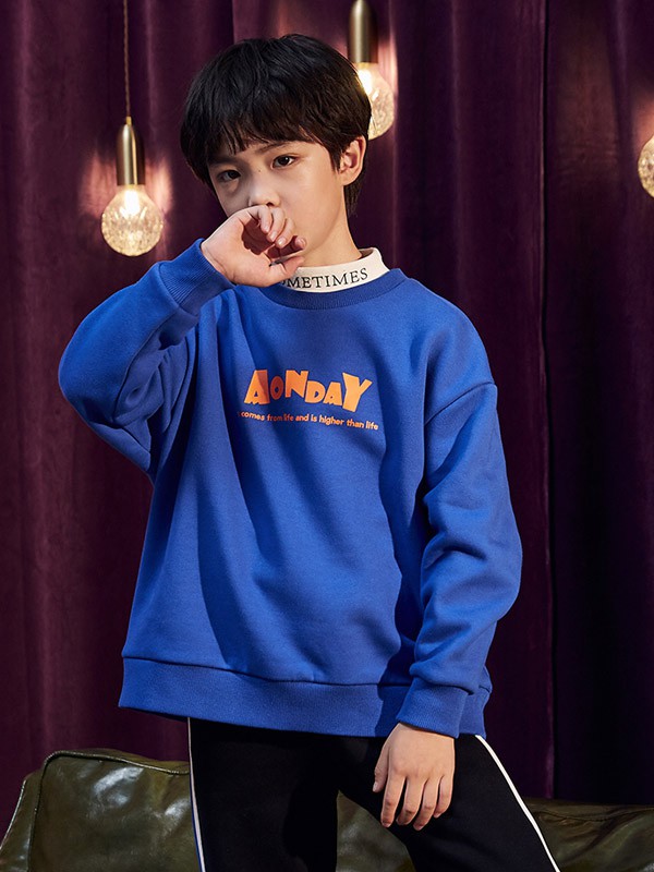 TONLIONkids2020秋冬季蓝色字母卫衣