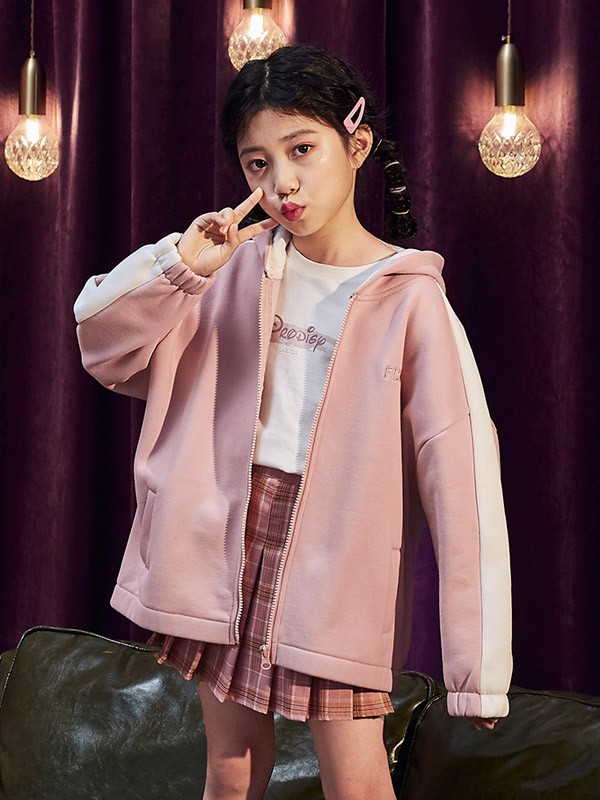 TONLIONkids2020秋冬季粉色连帽外套