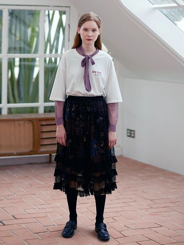 丽迪莎2020秋冬季白色印花T恤