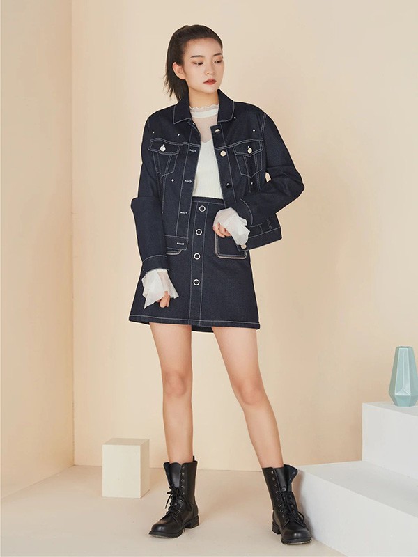 芝仪2020秋冬季藏蓝色宽松外套