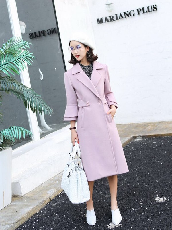 音菲梵2020秋冬季粉色纯色大衣