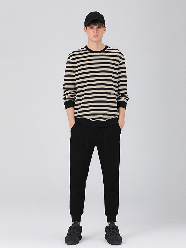 MARKLESS男装2020秋冬季黑色条纹上衣