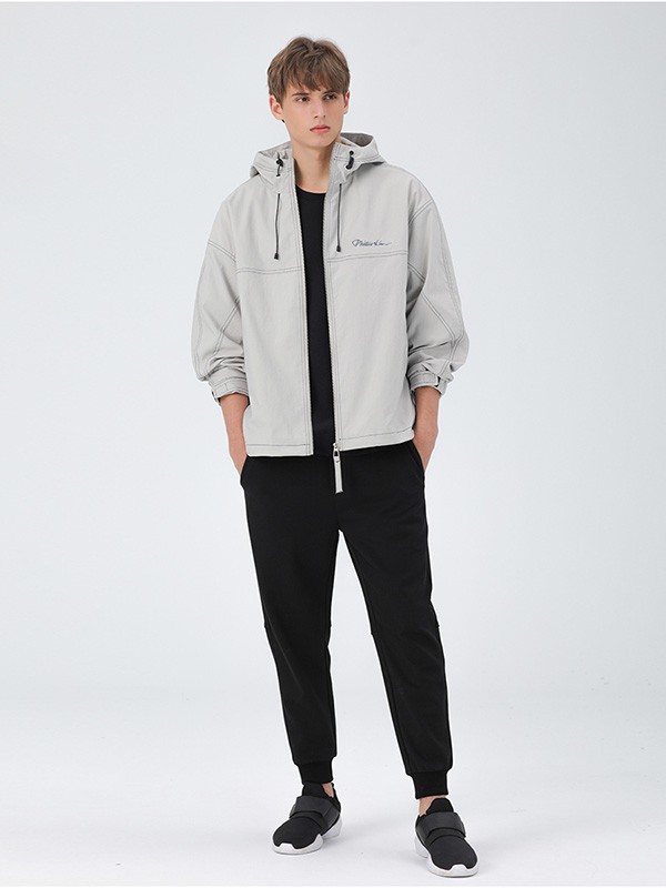 MARKLESS男装2020秋冬季灰色连帽外套