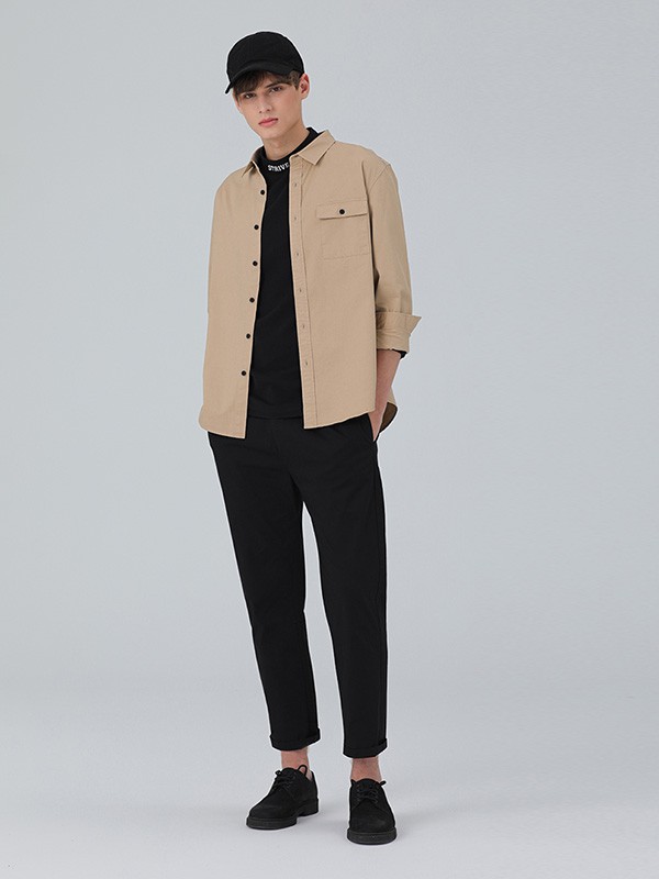 MARKLESS男装2020秋冬季卡其色修身外套