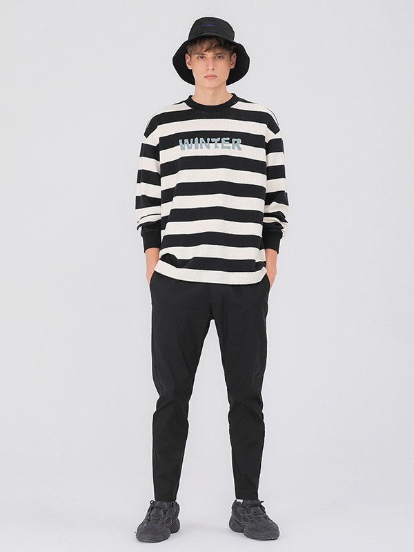 MARKLESS男装2020秋冬季黑色条纹上衣