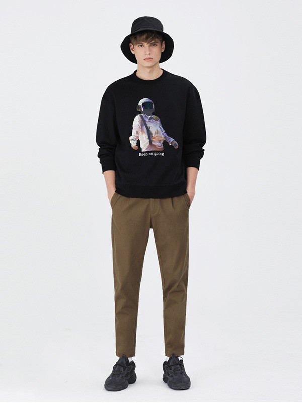 MARKLESS男装2020秋冬季黑色印花上衣