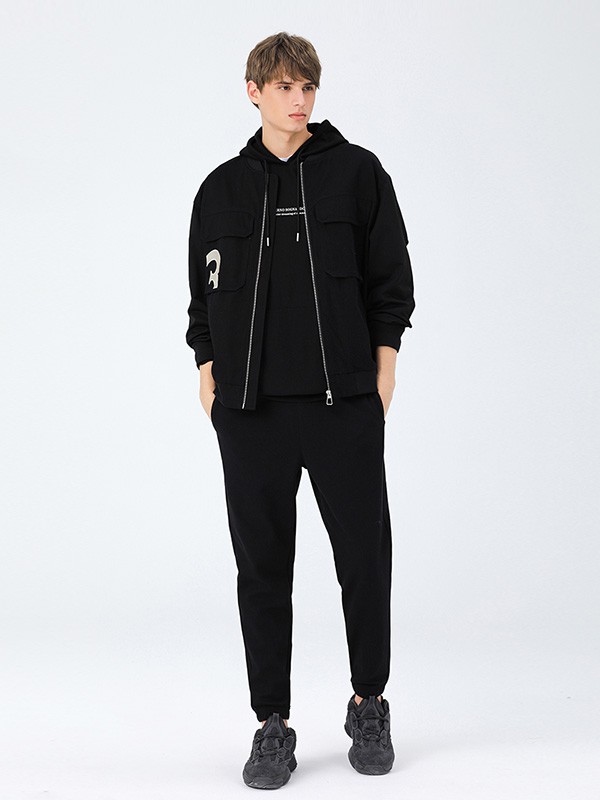 MARKLESS男装2020秋冬季黑色印花外套